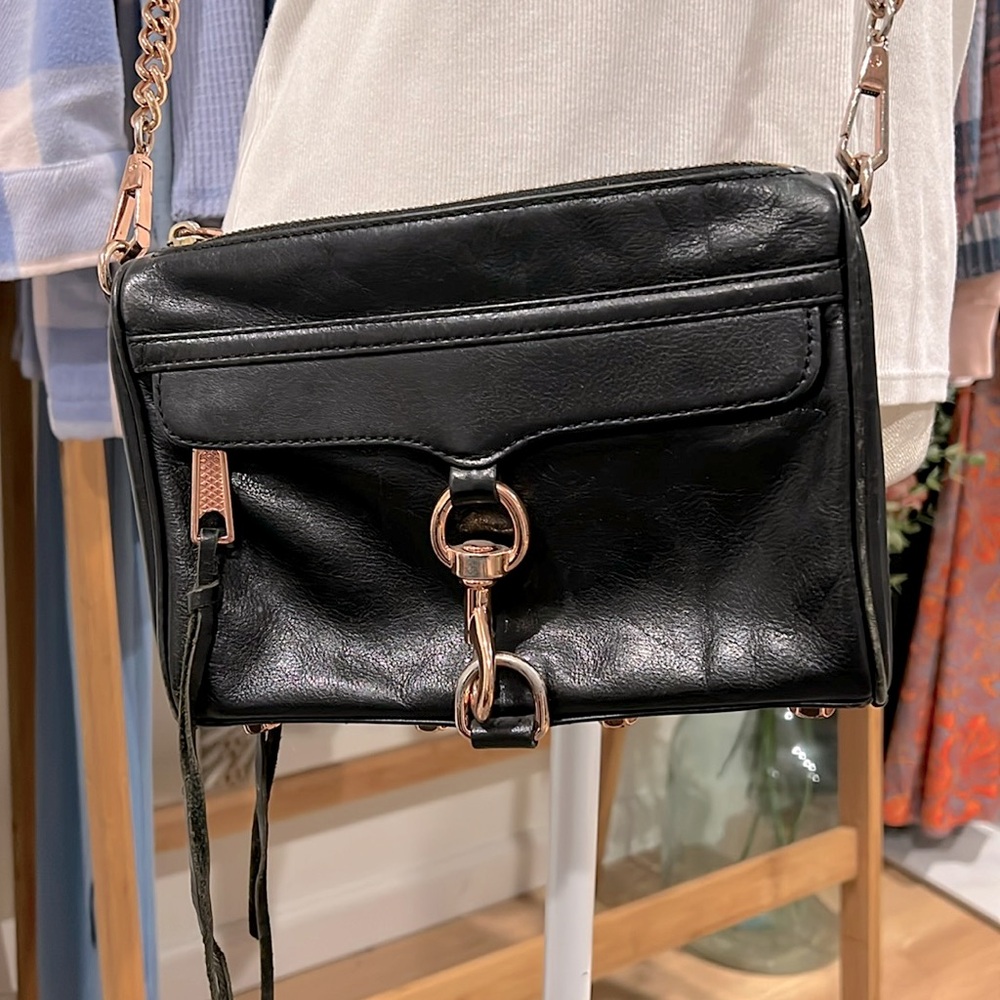 Rebecca Minkoff | Mini Mac Black and Rose Gold Leather Crossbody Bag